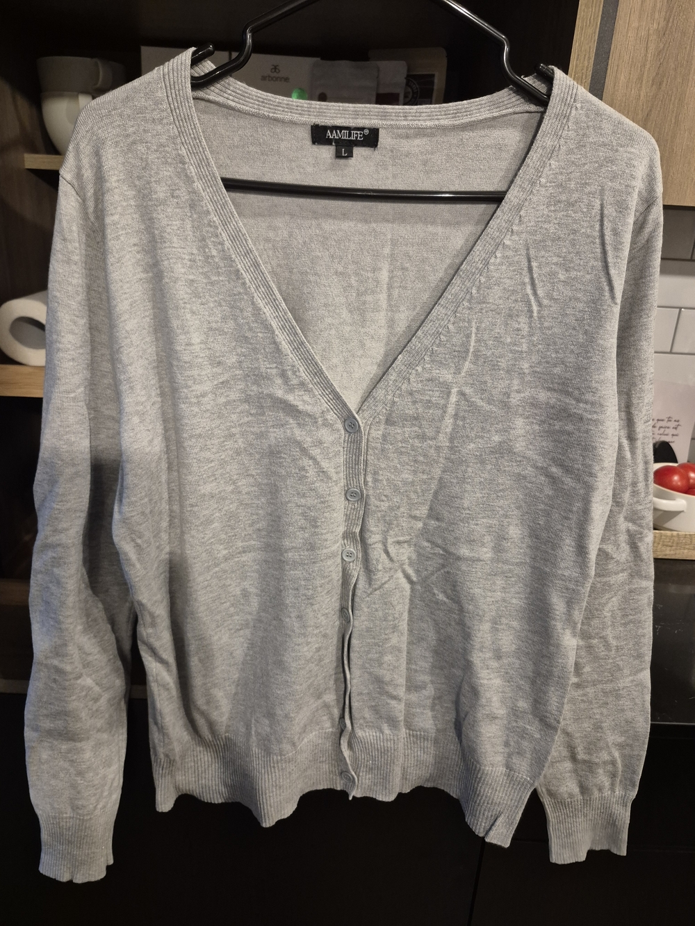 Women's Light Gray V-Neck Button Cardigan